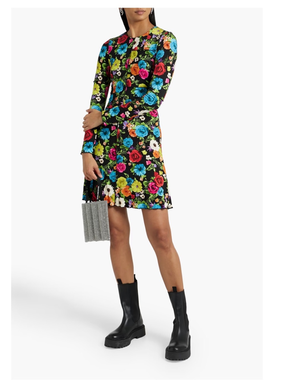 BNWOT Alice + Olivia Delora Black LongSleeve Floral Mini Dress Bright Multicolor